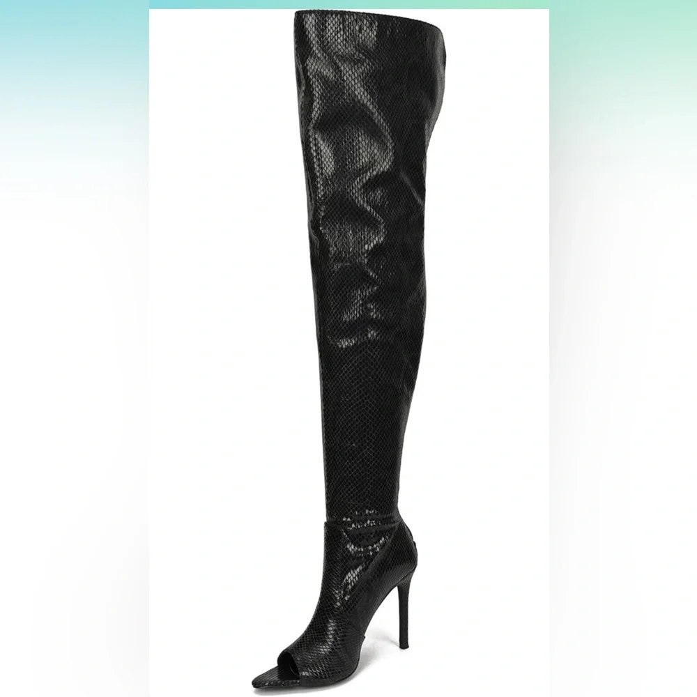 NWOT • Cape Robbin • Toxic Faux Snake Thigh High Over The Knee Peep Toe Stiletto